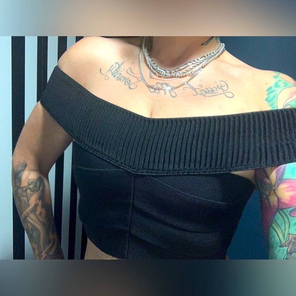 Pleasure Doing Business Black Bandage Rubber Like Crop Top Club/Festival/Concert